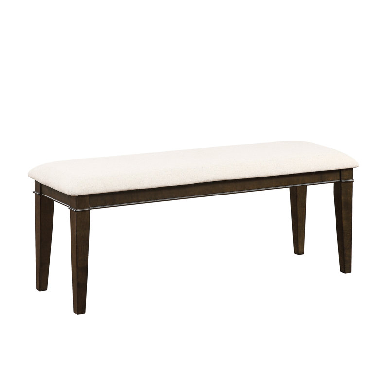 Banc de 48 pouces avec structure en bois brun foncé et siège rembourré beige pour salle à manger à motif