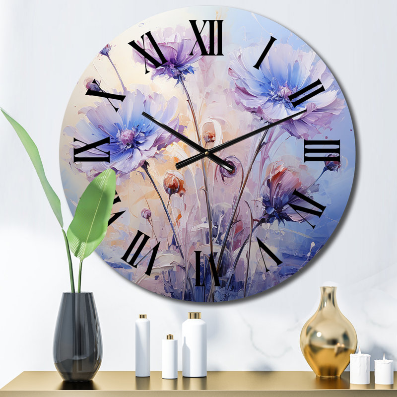 Horloge murale florale mauve à imprimé romantique III, Petit