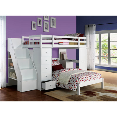 Lit mezzanine simple avec rangement en blanc