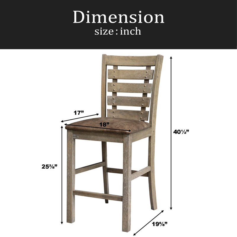Ensemble de 2 chaises de salle à manger à hauteur de comptoir de style rustique moderne en bois massif