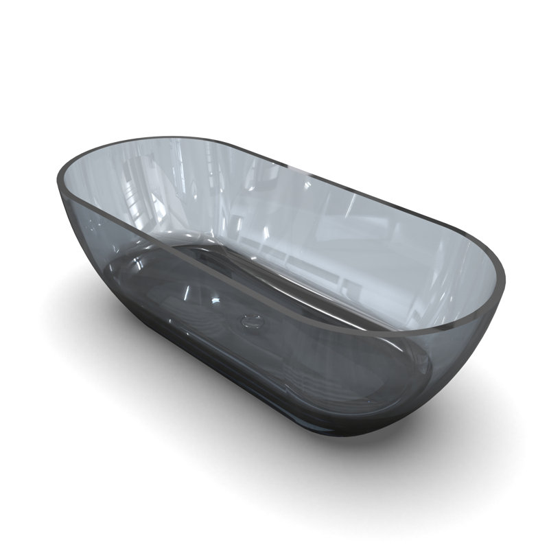 Translucent 68.9 Inch Oval Freestanding Soaking Bathtub