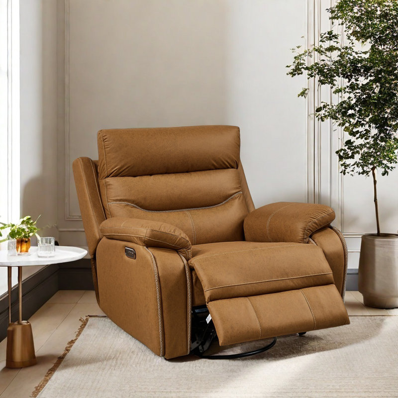 Toderita Dual Motor Power Swivel Recliner Chair, Yellow Brown Fabric