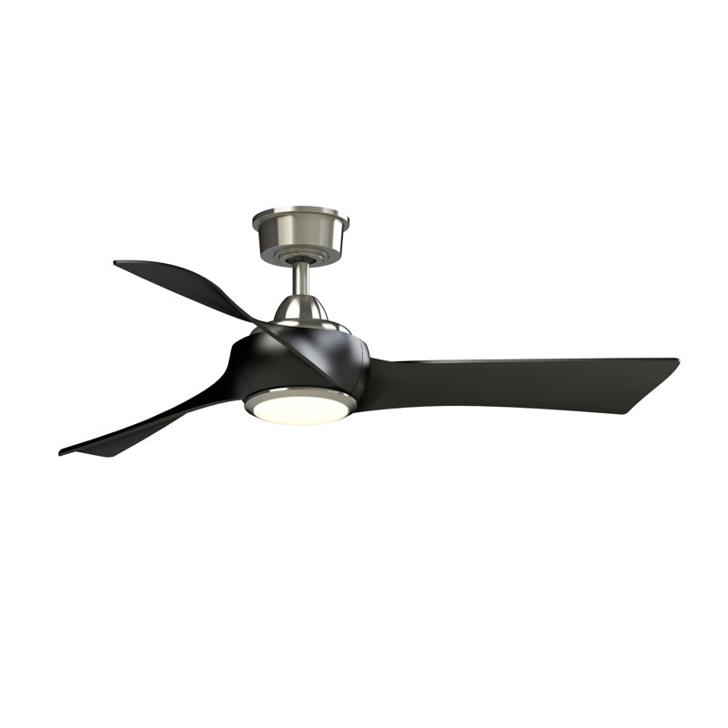 Wrap Custom 48 inch Indoor/Outdoor Ceiling Fan with LED CCT Select Light Kit - Brushed Nickel with Black blades, Black