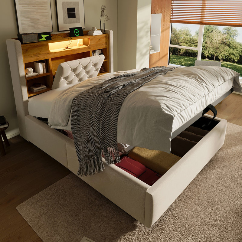 Bed, Double, Beige