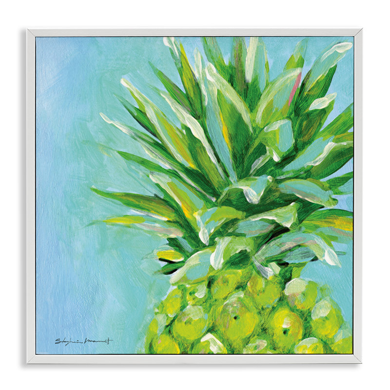 «Tropical Blue Pineapple Fruit» par Stephanie Workman Marrott - peinture à cadre flottant sur bois
