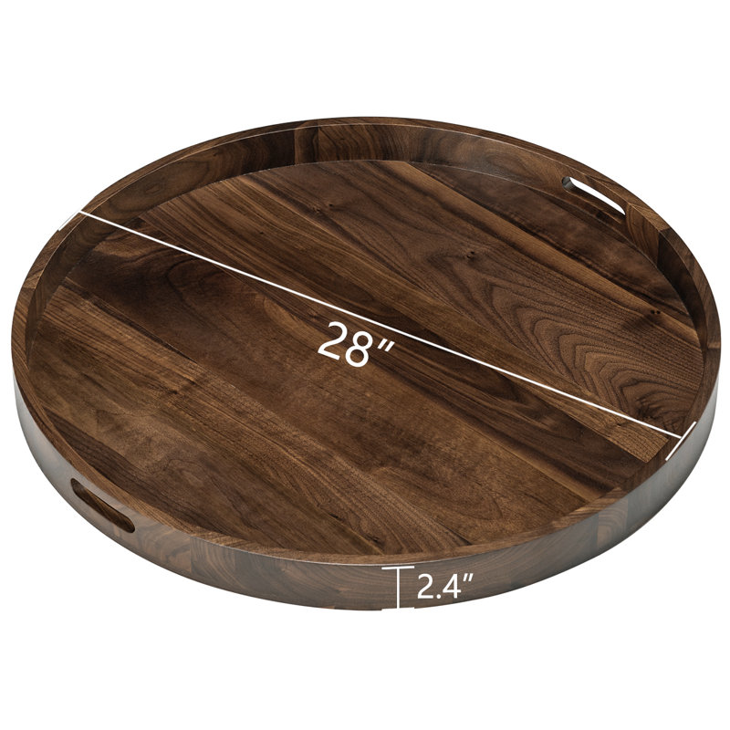 Arooj Round Solid Walnut Serving Tray, 2.4" H x 28" W x 28" D
