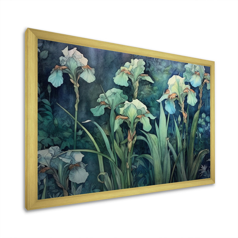 Green Irises Petal III sur toile, Encadrement doré, H 24 po x l 32 po x P 1 po