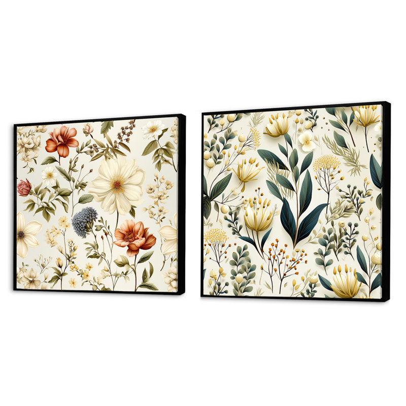 Gemmill - Ensemble de 2 collages floraux carrés, Cadre flottant noir, H 16 po x l 33 po