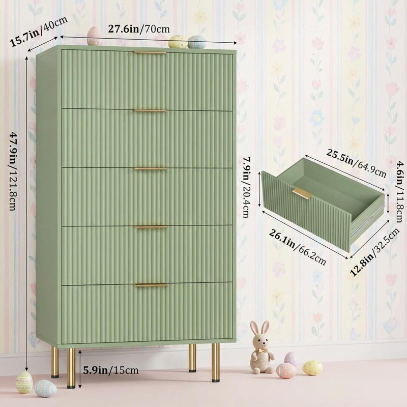 70.1 cm W Chest of 5 Drawers, Green