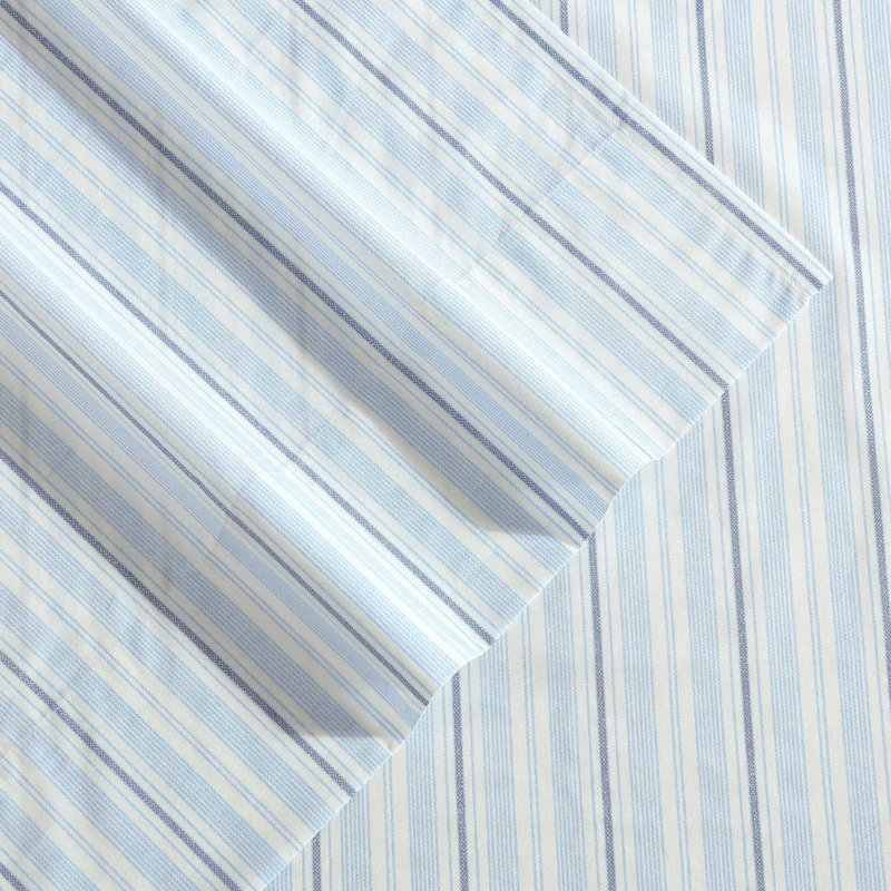 Martha Stewart Bedford Scallop Bath Rug, Twin Sheet Set with 1 Pillowcase, Vivid Stripe Blue