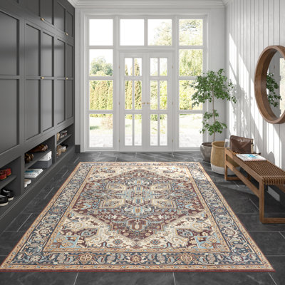 Tapis oriental lavable à la machine Bouck - brun / rouge / crème