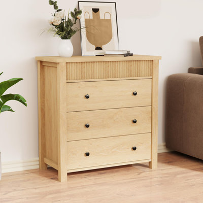 Modern Fluted Nightstand, Wooden Chest of Drawers, Storage End Table Organizer for Bedroom, Living Room, Hallway, Walnut