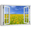 Fenêtre de paysage «Window View Spring Yellow Sunflower Country Field Nature Scenic Landscape» sur toile-98448624