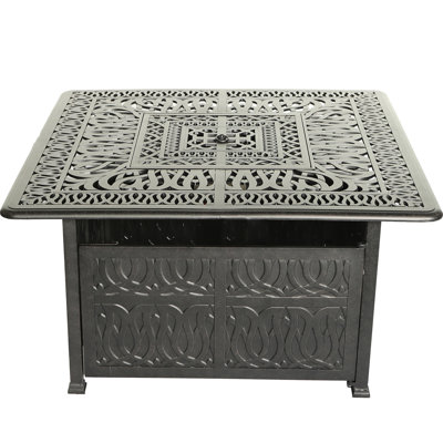 55000 55000 Table carrée en aluminium coulé, avec verre de feu et finition à la main bronze antique, pour le divertissement extérieur Table en aluminium au propane, verre, antirouille