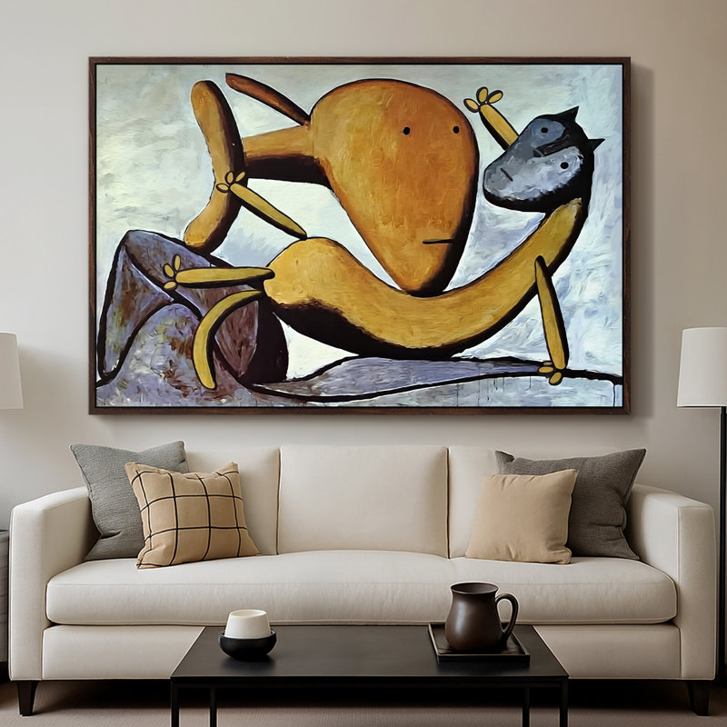 Chat et gros poisson, v. 1931 - Pablo Picasso, toile tendue avec châssis, 26 x 40, Noyer