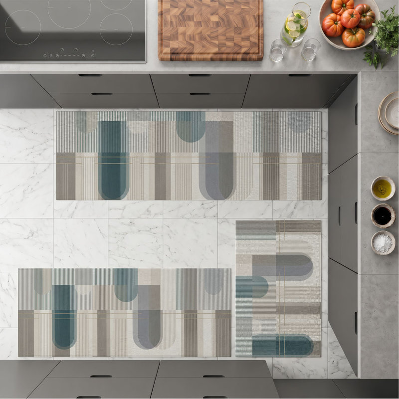 Tapis de cuisine lavables antidérapants à rayures géométriques