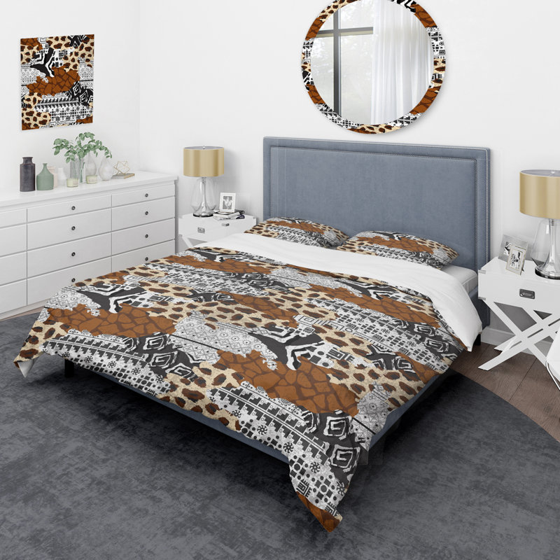 Brown Geometric Pattern Polyester Animal Print Duvet Cover