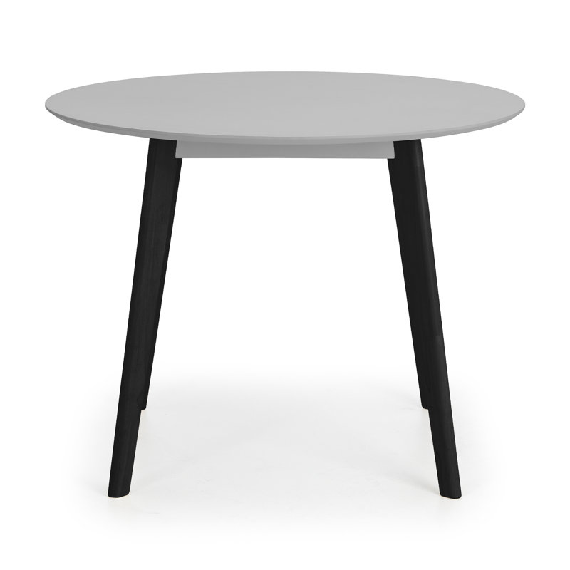 Aramis Round Solid Wood Base Dining Table, Light Grey, Black
