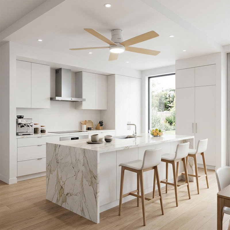 Ventilateur de plafond 52 po encastré avec lumières et télécommande - 5 pales réversibles, contrôle App / Alexa, 6 vitesses de vent, minuterie, pour patio couvert, chambre à coucher, maison de campagne