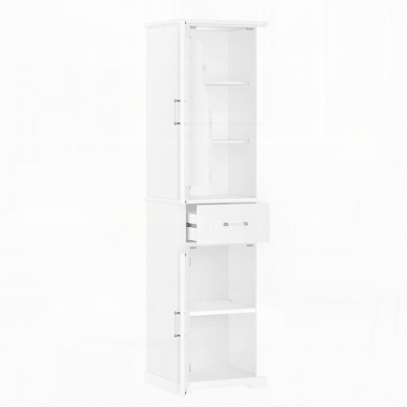 Tall Bathroom Storage Cabinet, Freestanding Storage Cabinet with Two Different Size Doors and Adjustable Shelf, White
