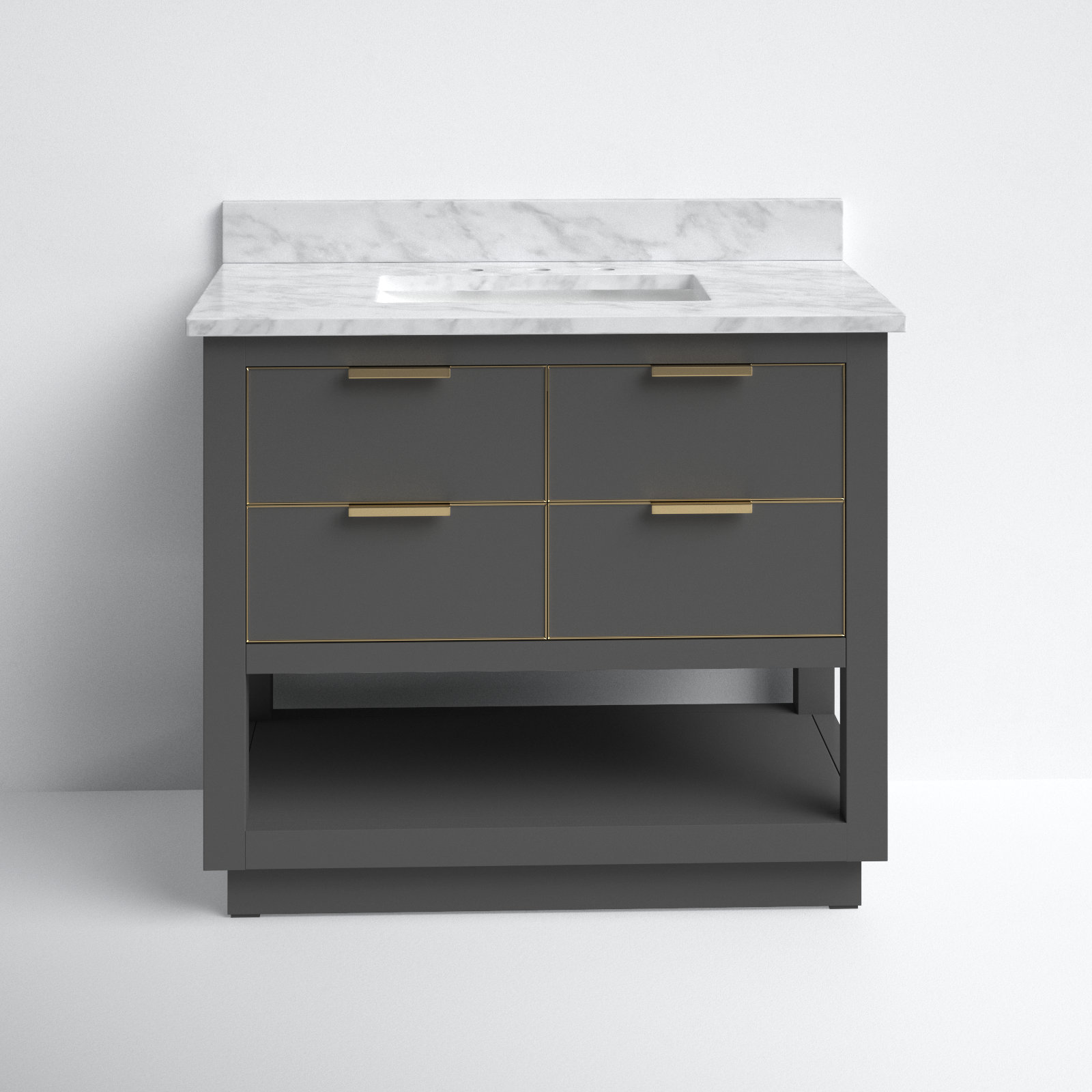 Allie 42" Single Bathroom Vanity Set, Carrara White Marble/Silver, Twilight Gray, 36"W