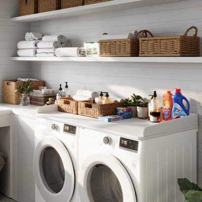 Comptoir de sécheuse, plateau à linge en bois avec rebord, organisateur de garde-robe de 54 po de largeur x 26,7 po de profondeur pour rangement pour laveuse et sécheuse (blanc)