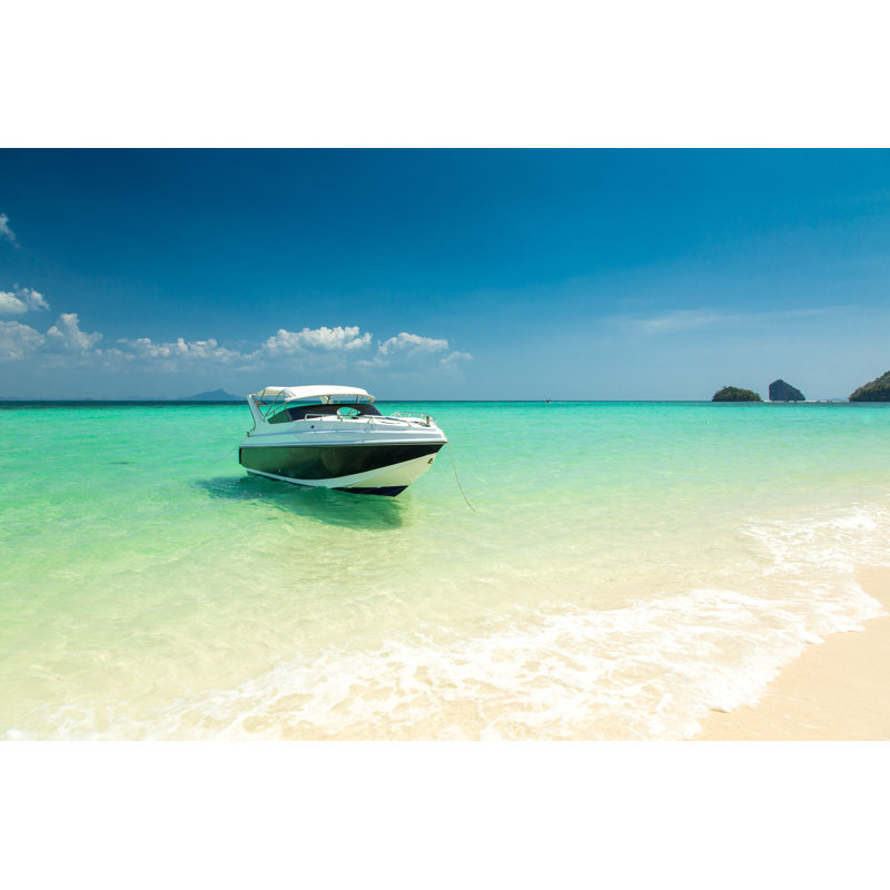 Bly White Motor Boat by Elisanth_ - Wrapped Canvas Print, 81cm H x 122cm W 3.8cm D