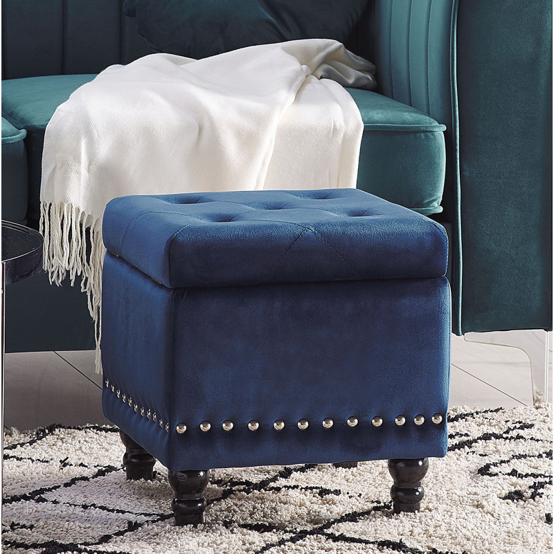 Reaves 37cm Wide Velvet Square Solid Colour Ottoman with Storage, Blue