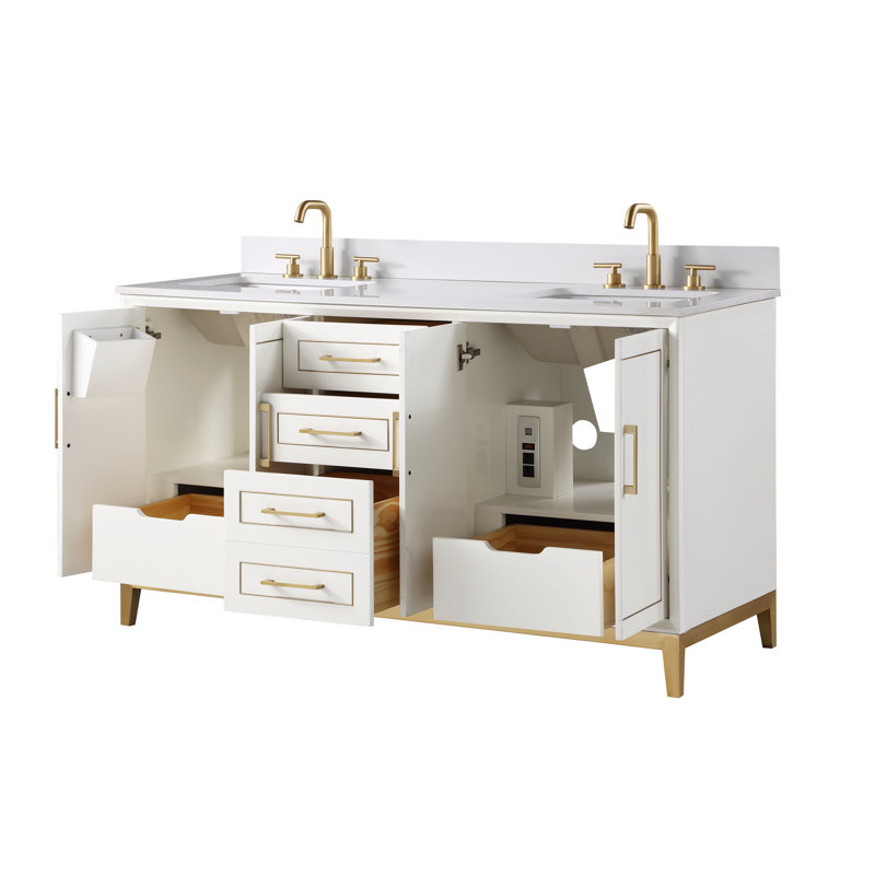 Gracie 60'' W Double Vanity, White Quartz, Satin White (Cream White)
