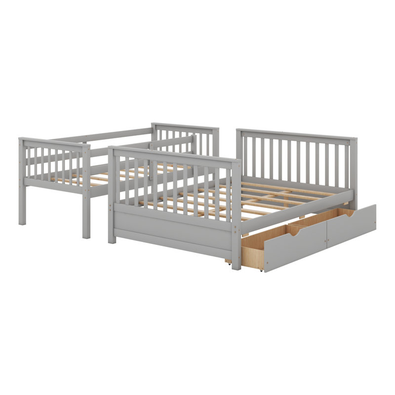 Jeiel Kids Twin Over Full Bunk Bed with Drawers, Gray