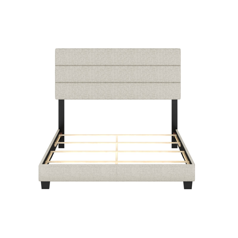 Rachel Light Gray Linen Upholstered Queen Bed Frame with Tufted Headboard