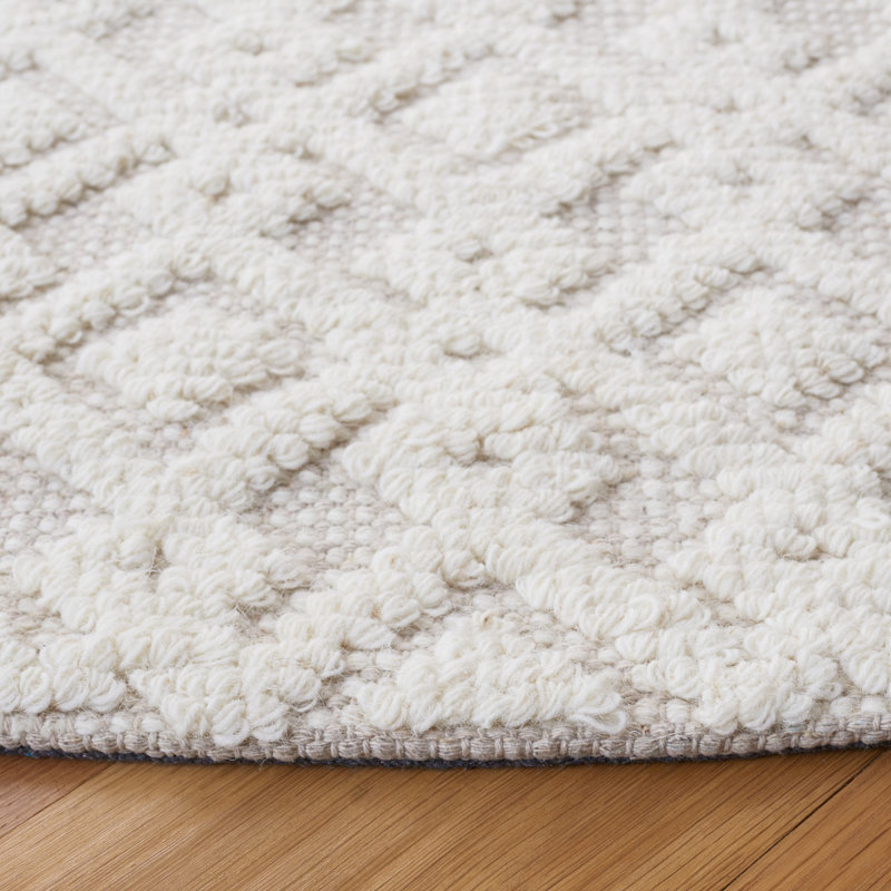Vermont Hand Woven Wool/Cotton Geometric Rug in Ivory, Rectangle 3' x 5'