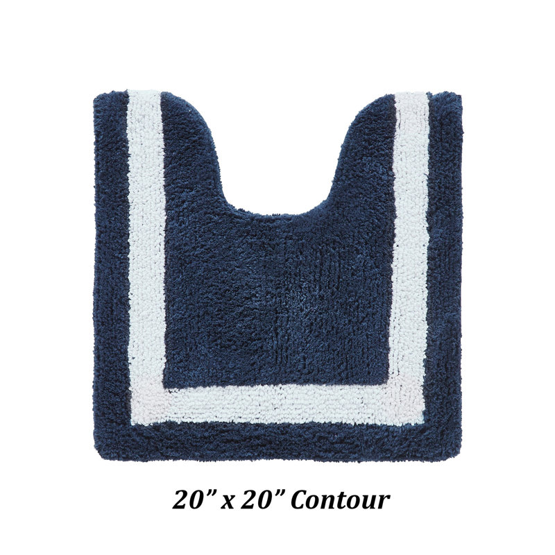 Tapis de bain réversible 100% coton Widman, doux et super absorbant, lavable à la machine, Bleu marine/blanc