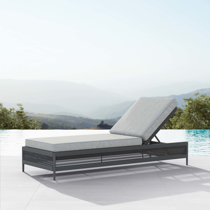 Catalina 78.74" Long Reclining Single Chaise with Cushions, Ash Frame/Fog Cushion