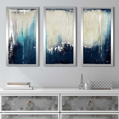 «Marine Blue Illusion I» par Patricia Pinto - peinture sur cadre 3 pièces