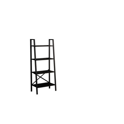 Organisateur de bibliothèque moderne à 5 niveaux - structure en métal noir pour petits espaces dans le salon et le bureau, bois massif, largeur 23,05 po x 52,18 po, profondeur 13,37 po, espace de bureau pour bibliothèque 9,88 lb, 52 po 23 po x P 13 po,