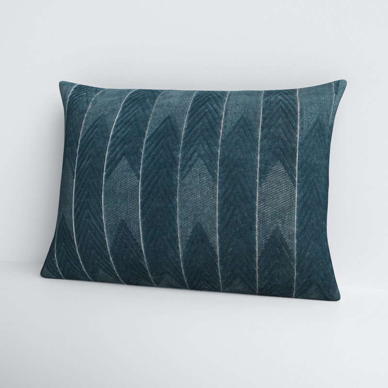 Blue Embroidered Cotton Rectangular Lumbar Pillow