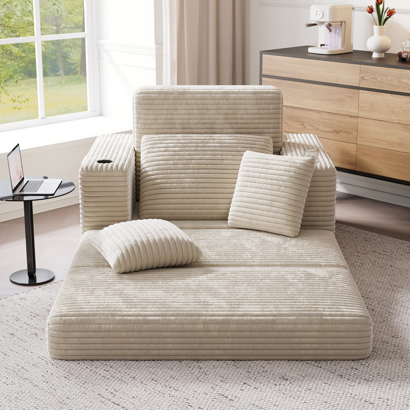 Canapé rembourré en velours côtelé Trendell, Beige