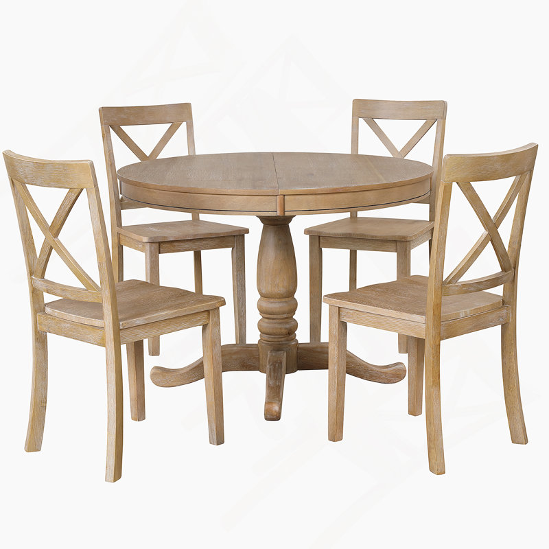 Ensemble de table de salle à manger de style campagnard pour 4 personnes, table ronde avec 4 chaises de cuisine confortables, idéale pour les réunions de famille et pour économiser de l'espace