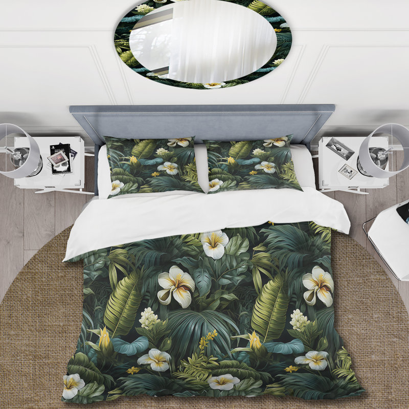 Ensemble de housse de couette à motif floral tropical Hibiscus, Housse de couette pour très grand lit et 2 très