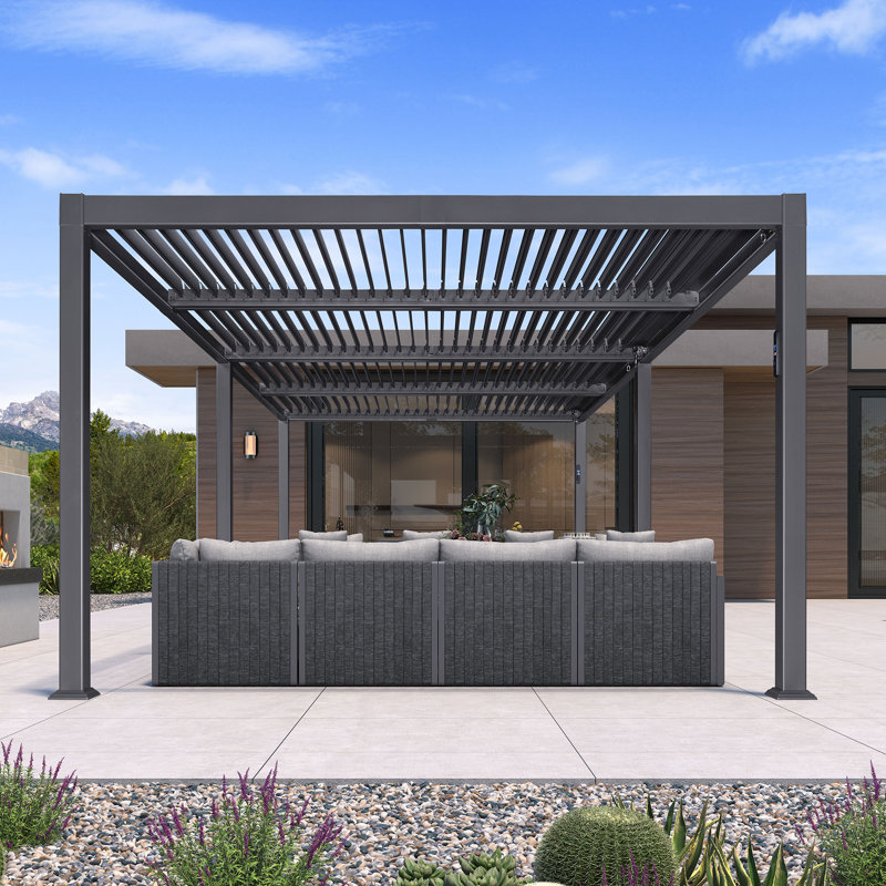 PURPLE LEAF 11' x 23' Louvered Pergola with LED Strip Lights and Control Panel for Patio Deck Garden Yard Gray