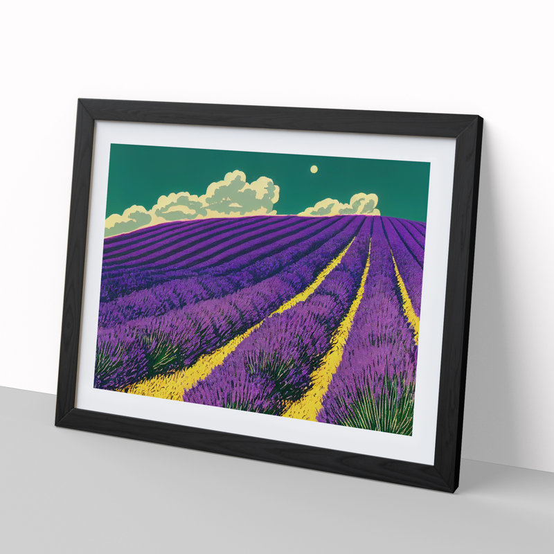 Attractive Lavender Flower Field - Framed Print, Black, 25cm H x 34cm W x 2cm D
