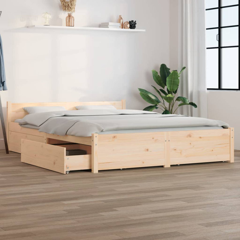 Bed Frame with Drawers, Double (4'6), Brown
