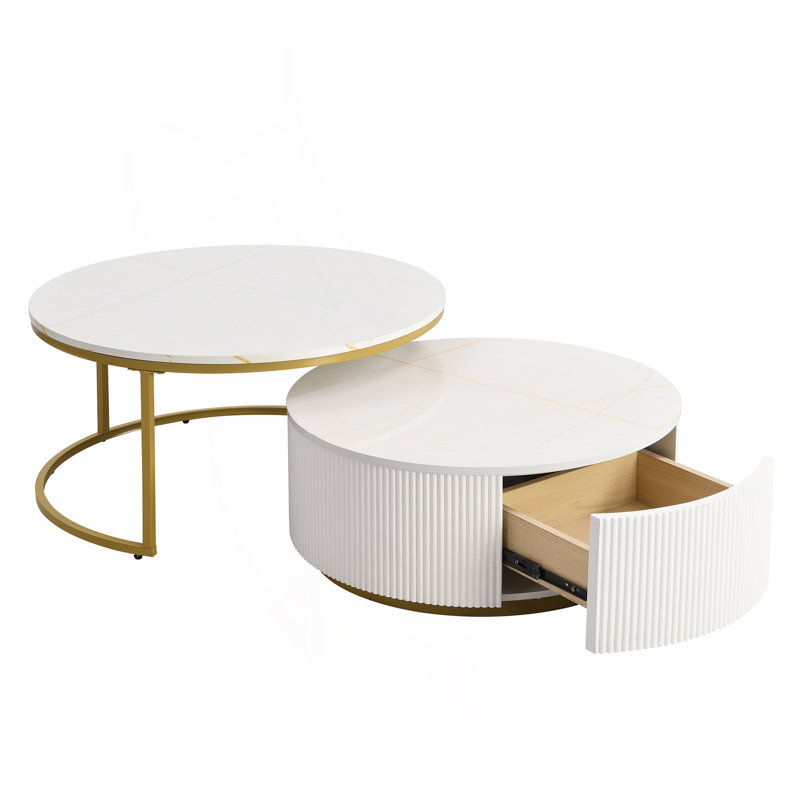 Table basse gigogne moderne 27,6 po, Blanc