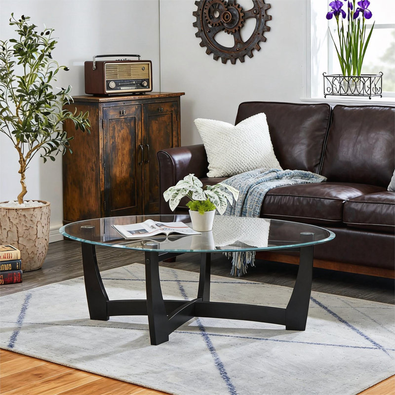 Table basse ovale en verre, Noir