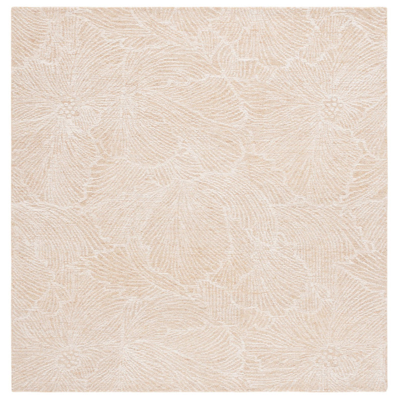 Larramore Hand Tufted Wool Cotton with Latex Floral Rug in Gold/Ivory, Square 6'
