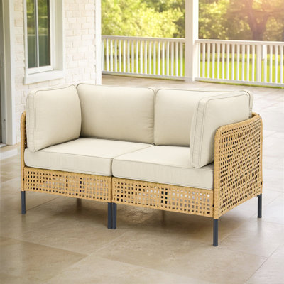 Ensemble de canapé modulaire d'extérieur en osier naturel avec coussins beiges Boho