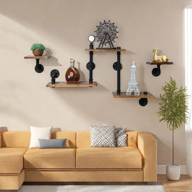 Tablettes flottantes pour le mur, support de rangement suspendu à 5 niveaux / support à fleurs, organisateur de bibliothèque en bois pour le salon bar, salle à manger
