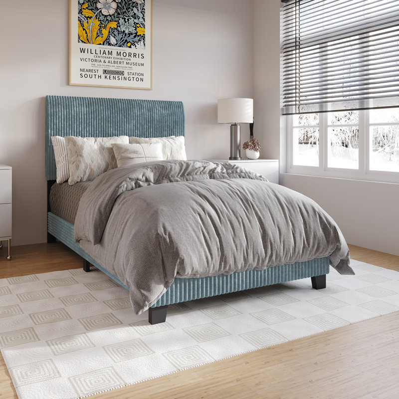 Lit tapissier en velours Pravesh, Simple, Bleu clair