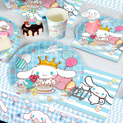Décorations de fête d'anniversaire Cinnamoroll, 108 pièces d'articles de fête Cinnamoroll et ensemble de vaisselle pour enfants Cinnamoroll